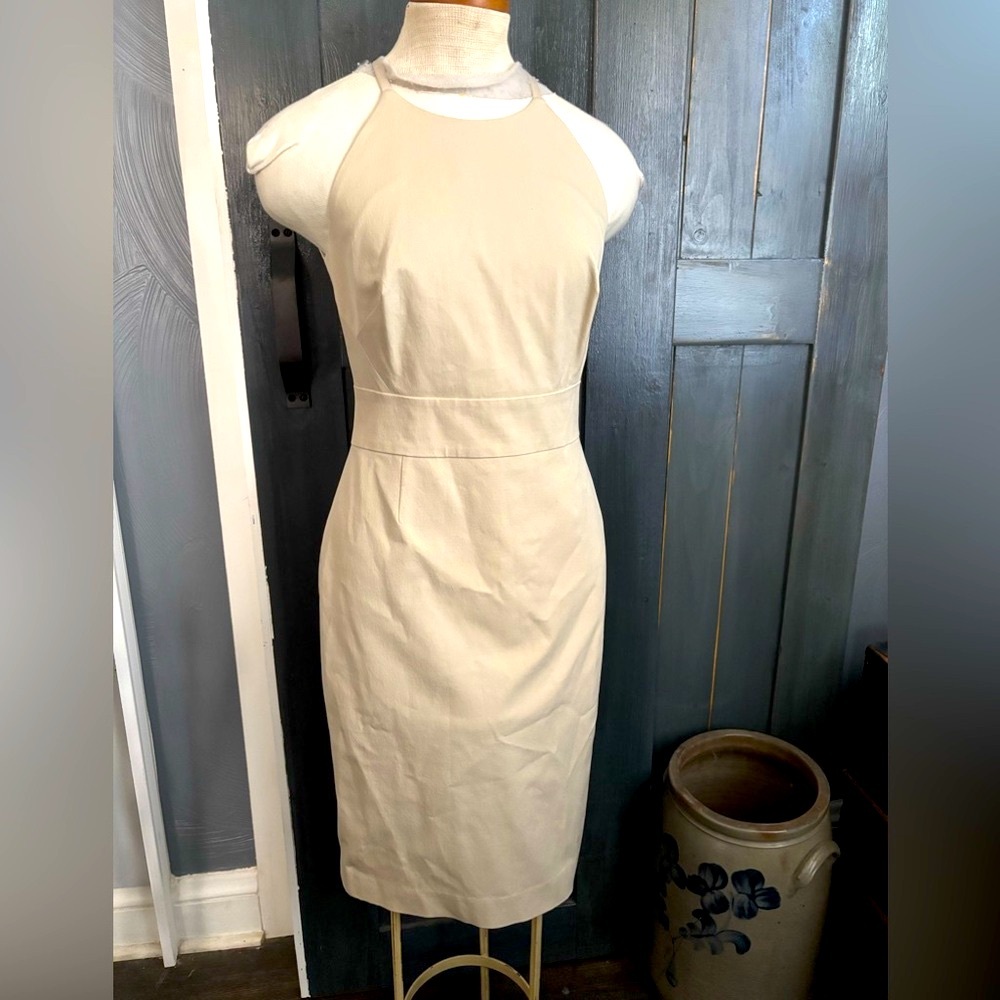 NWOT Banana Republic Cream high neck midi dress, body con, sz 4